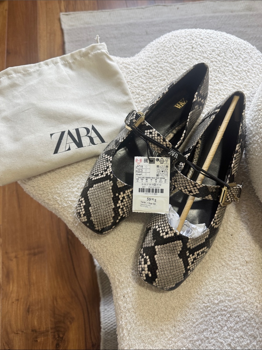 Zara Snake-Print Mary Jane flats